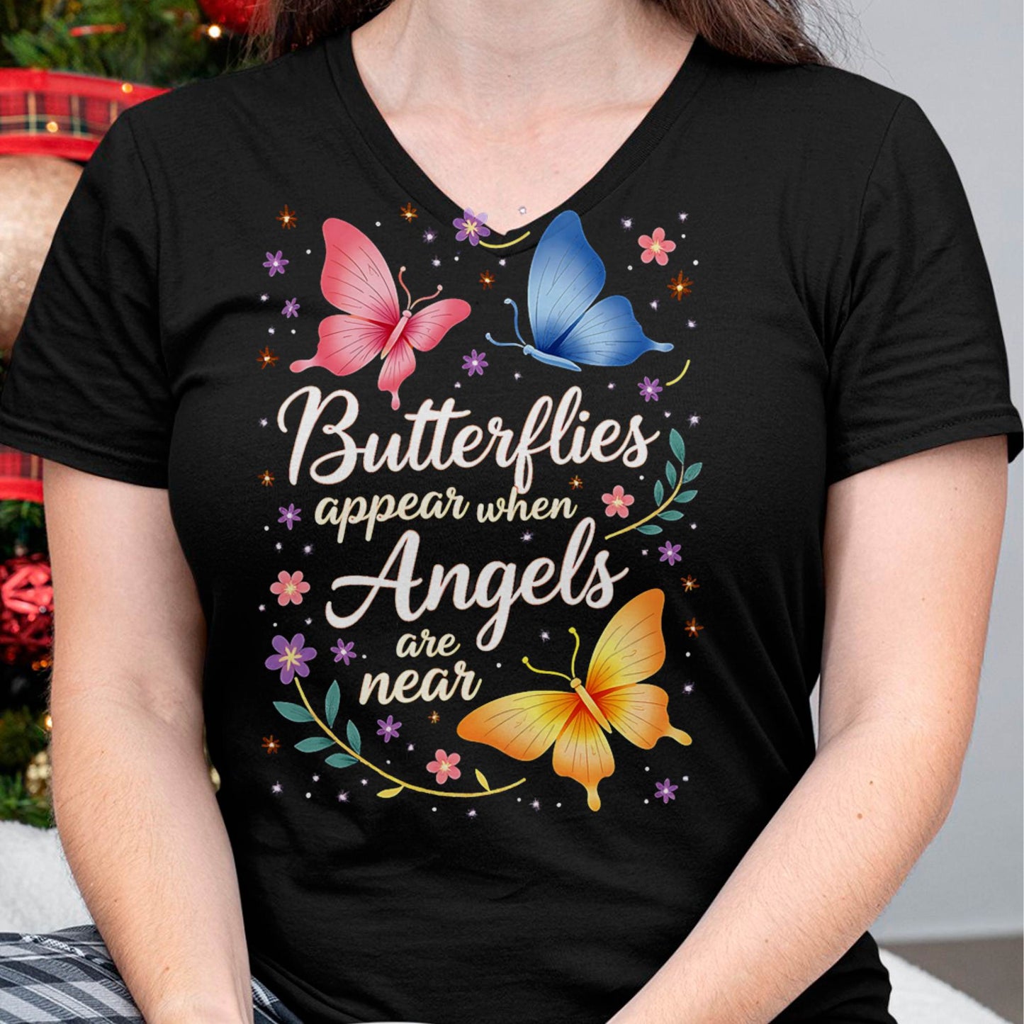 Nature Flowers Butterflies Appear When Angels are Near Quote T-Shirt