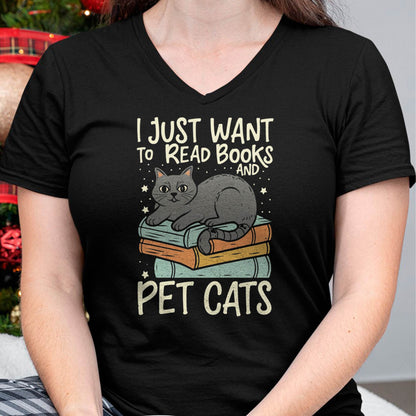Retro I Just Want to Read Books and Pet Cats Cat T-Shirt