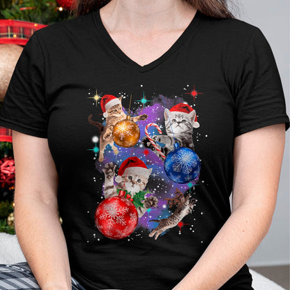 Cute Christmas Cats In Space Ornaments Graphic T-Shirt - Christmas Unisex T-Shirt/Hoodie/Sweatshirt - SNOW00