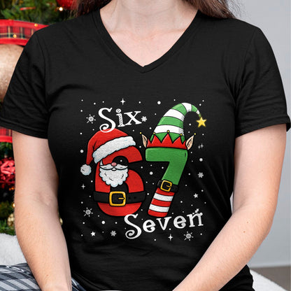 Funny Six Seven 67 Meme 6 7 Elf Santa Christmas Pajamas Kids T-Shirt - Christmas Unisex T-Shirt/Hoodie/Sweatshirt - SNOW00
