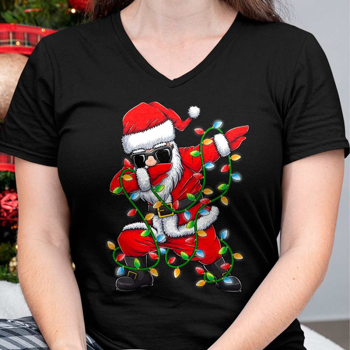 Dabbing Santa Xmas Lights Girls Boys Kids Christmas Gifts T-Shirt - Christmas Unisex T-Shirt/Hoodie/Sweatshirt - SNOW00