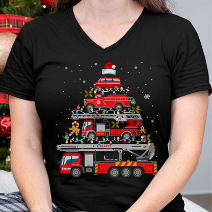 Firefighter Fire Truck Christmas Tree Lights Santa Fireman T-Shirt - Christmas Unisex T-Shirt/Hoodie/Sweatshirt - SNOW00