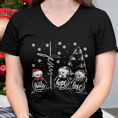 Faith Hope Love Jesus Snowman Plaid Leopard Christmas Gift T-Shirt - Christmas Unisex T-Shirt/Hoodie/Sweatshirt - SNOW00