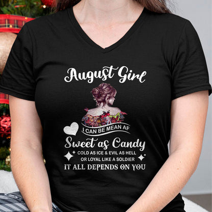 August Girl T-Shirt – Sweet As Candy, Cold As Ice - Birthday Gift for Women - SNOW08 (SKU26T-01-38-08)