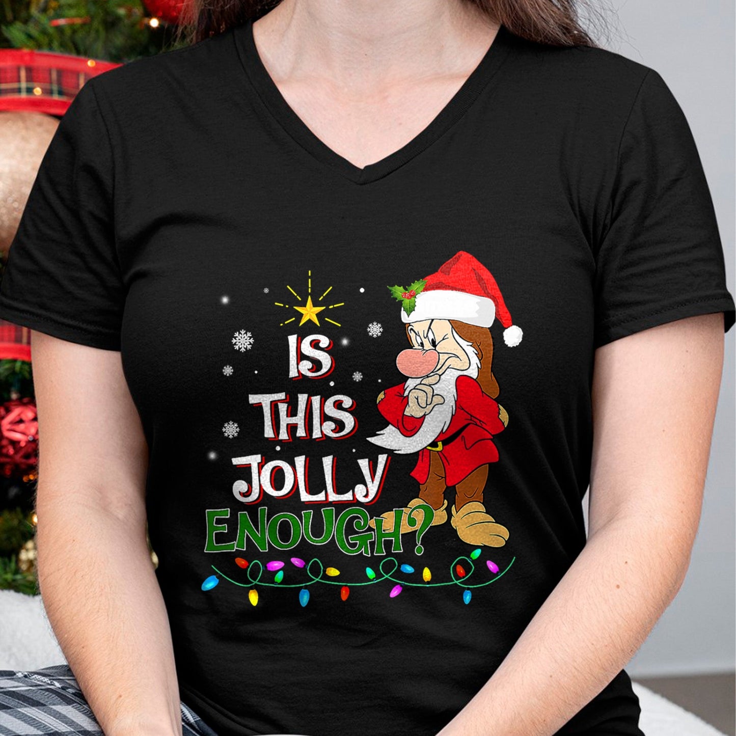 Is This Jolly Enough Grumpy Elf Pajama Christmas Lights T-Shirt - Christmas Unisex T-Shirt/Hoodie/Sweatshirt - SNOW00