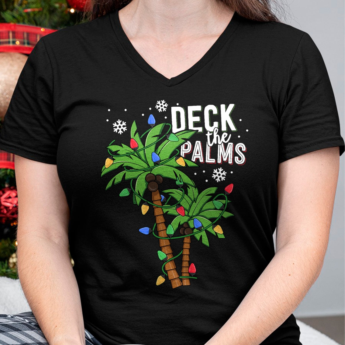 Deck The Palms Tropical Hawaii Christmas Palm Tree Lights T-Shirt - Christmas Unisex T-Shirt/Hoodie/Sweatshirt - SNOW00