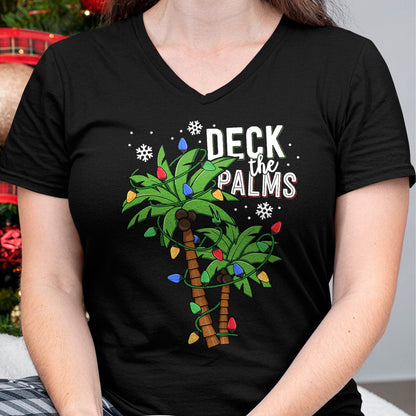 Deck The Palms Tropical Hawaii Christmas Palm Tree Lights T-Shirt - Christmas Unisex T-Shirt/Hoodie/Sweatshirt - SNOW00