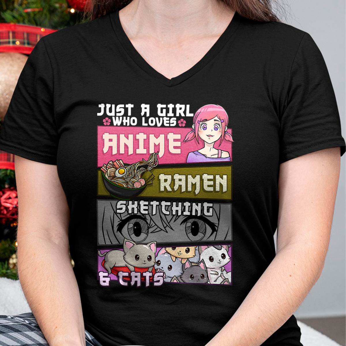 Ramen Cat Anime Sketching Just a Girl Who Loves T-Shirt Small