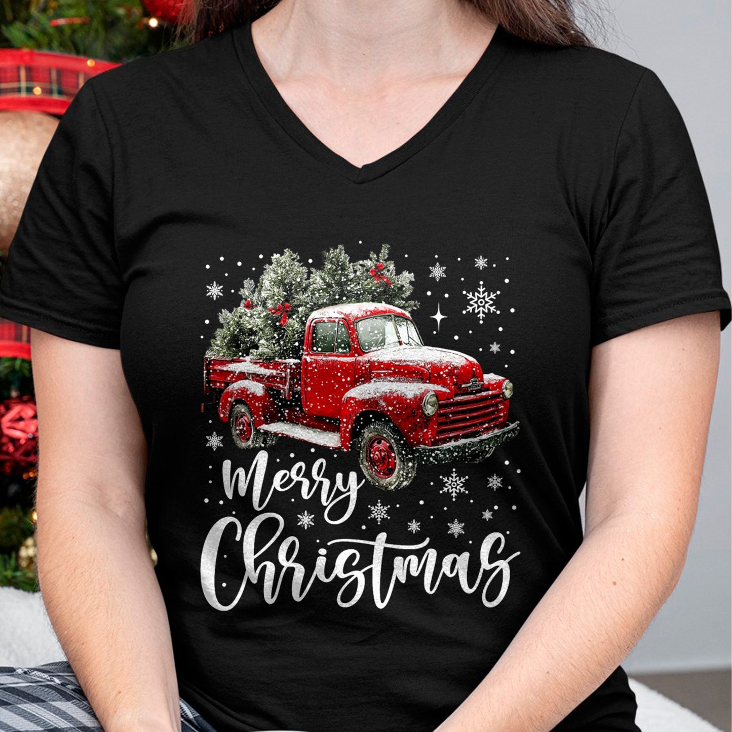 Merry Christmas Red Truck Family Matching Christmas Pajama T-Shirt - Christmas Unisex T-Shirt/Hoodie/Sweatshirt - SNOW00