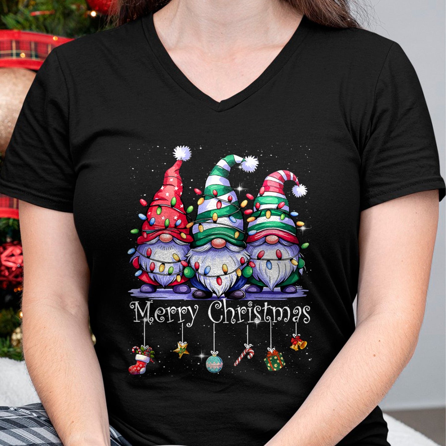 Cute Gnomes Merry Christmas Light Family Gnome Xmas Matching T-Shirt - Christmas Unisex T-Shirt/Hoodie/Sweatshirt - SNOW00