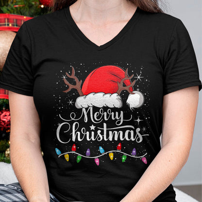 Merry Christmas Red Santa Hat Reindeer Xmas Family Men Women T-Shirt - Christmas Unisex T-Shirt/Hoodie/Sweatshirt - SNOW00