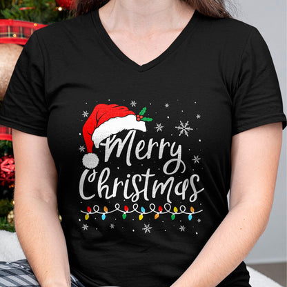 Merry Christmas Lights Santa Hat Xmas Family Matching Pajama T-Shirt - Christmas Unisex T-Shirt/Hoodie/Sweatshirt - SNOW00