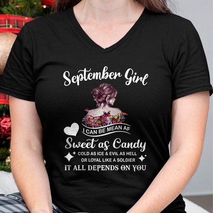 September Girl T-Shirt – Sweet As Candy, Cold As Ice - Birthday Gift for Women - SNOW09 (SKU26T-01-38-09)