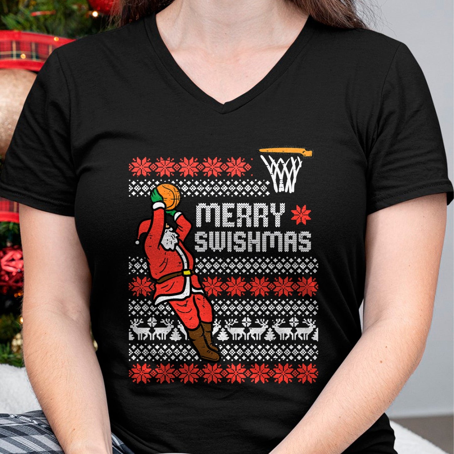 Merry Swishmas Basketball Ugly Christmas Xmas Men Boys Kids T-Shirt - Christmas Unisex T-Shirt/Hoodie/Sweatshirt - SNOW00
