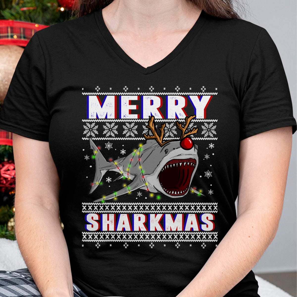 Funny Sharkmas Shark Ugly Christmas Sweaters T-Shirt - Christmas Unisex T-Shirt/Hoodie/Sweatshirt - SNOW00