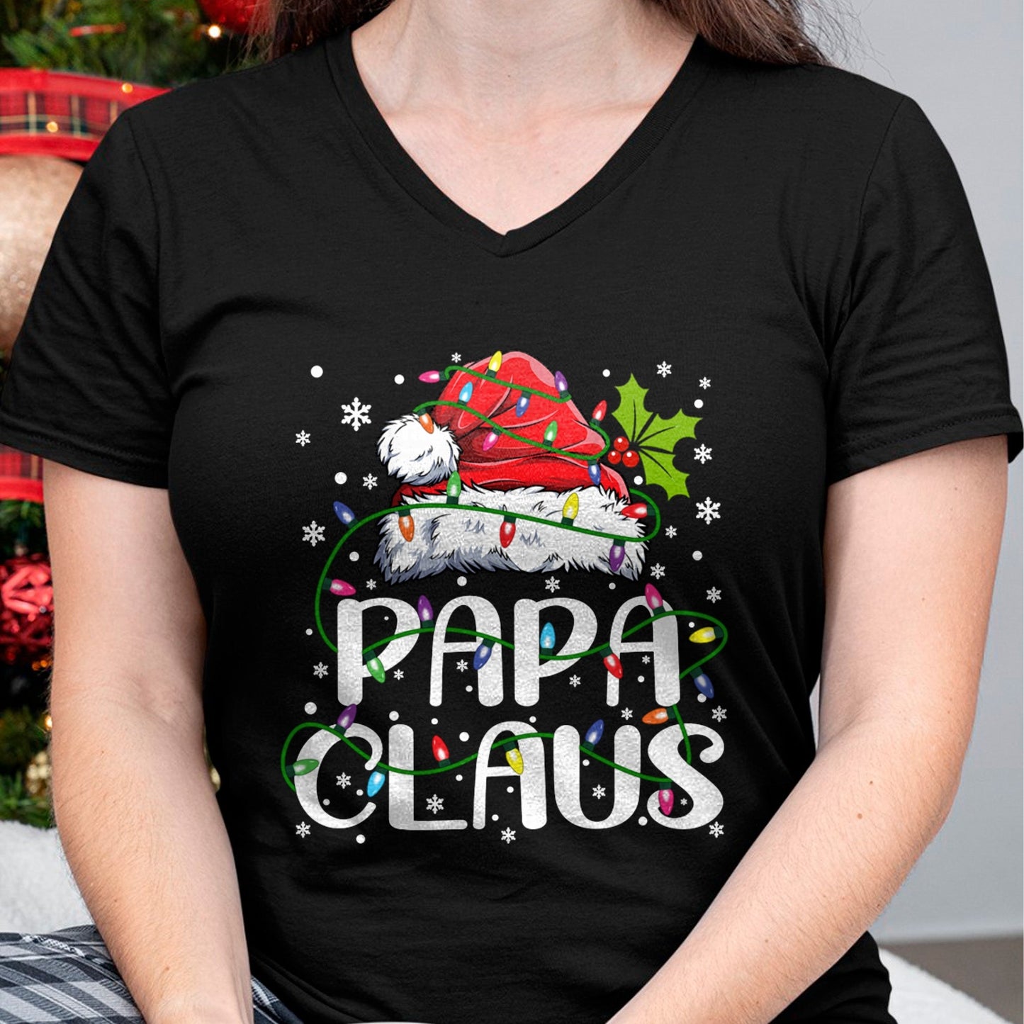 Papa Claus Christmas Lights Pajama Family Matching T-Shirt - Christmas Unisex T-Shirt/Hoodie/Sweatshirt - SNOW00