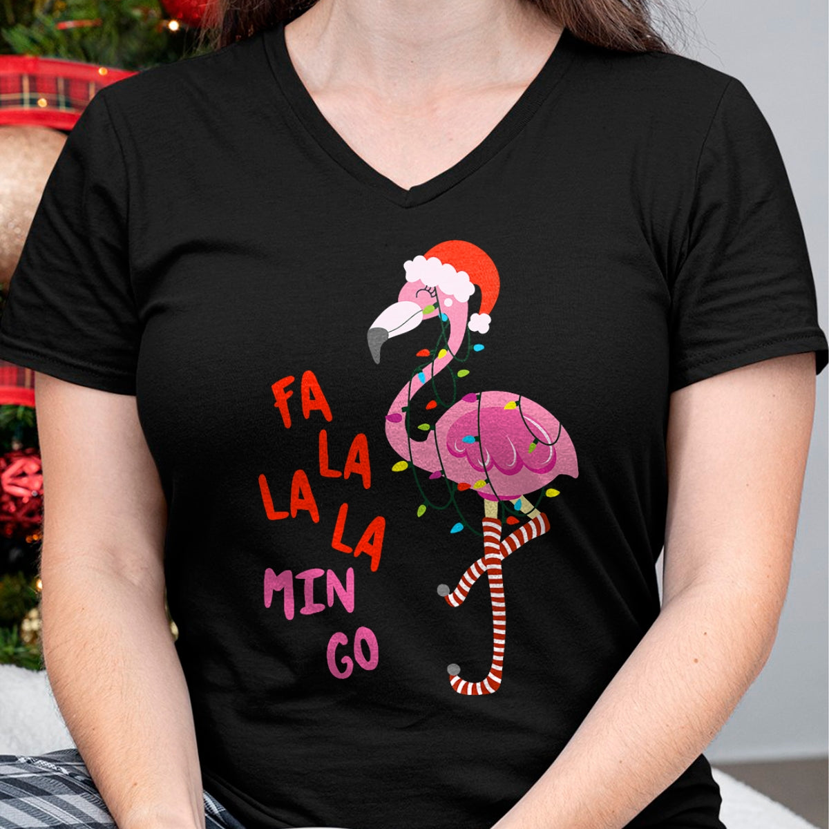 Fa La La Mingo Flamingo Christmas Tropical Xmas Tree Lights T-Shirt - Christmas Unisex T-Shirt/Hoodie/Sweatshirt - SNOW00