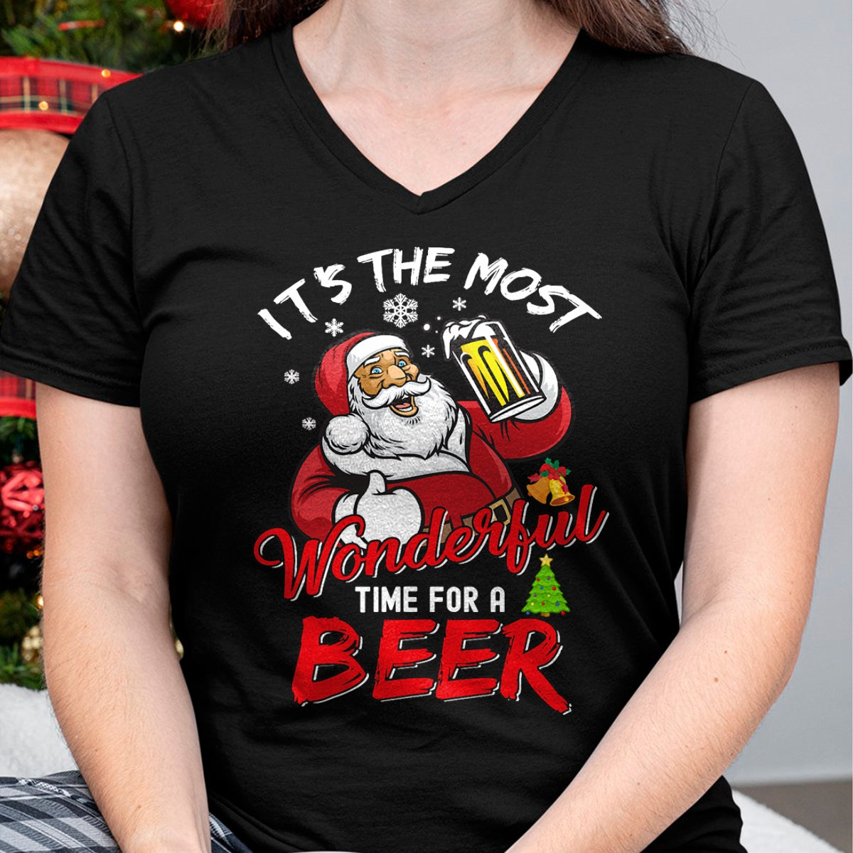 Funny Christmas Santa Claus Drinking Beer Wonderful Time T-Shirt - Christmas Unisex T-Shirt/Hoodie/Sweatshirt - SNOW00