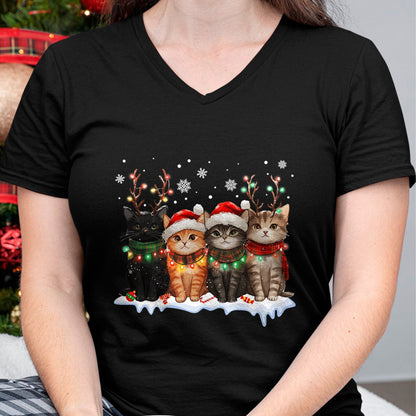 Cat Christmas Light Reindeer Santa Christmas Cat Lover T-Shirt - Christmas Unisex T-Shirt/Hoodie/Sweatshirt - SNOW00
