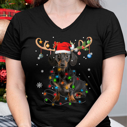 Funny Dachshund Christmas Reindeer Christmas Lights Pajama T-Shirt - Christmas Unisex T-Shirt/Hoodie/Sweatshirt - SNOW00
