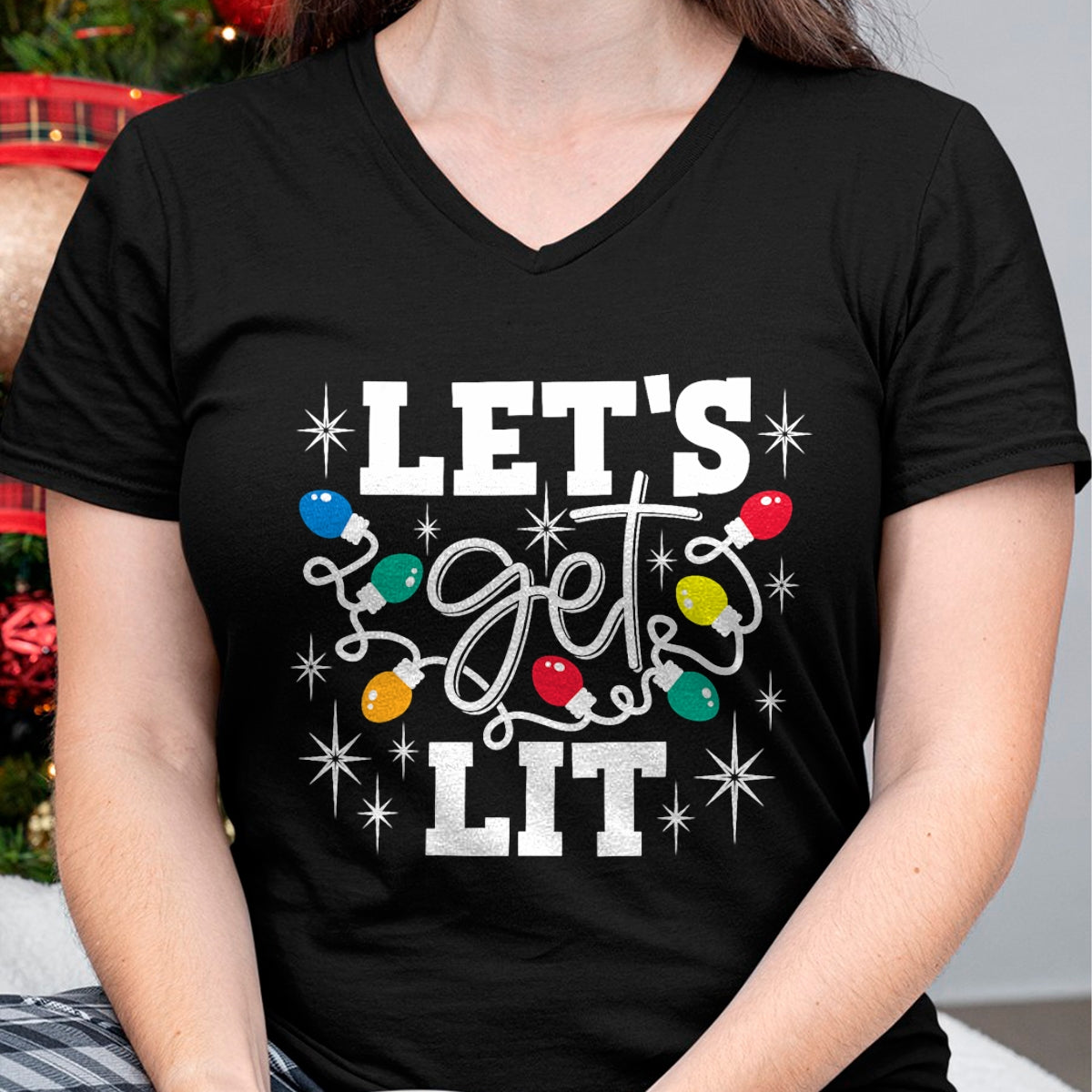 Let's Get Lit Drinking Santa Hat Christmas Lights Funny T-Shirt - Christmas Unisex T-Shirt/Hoodie/Sweatshirt - SNOW00