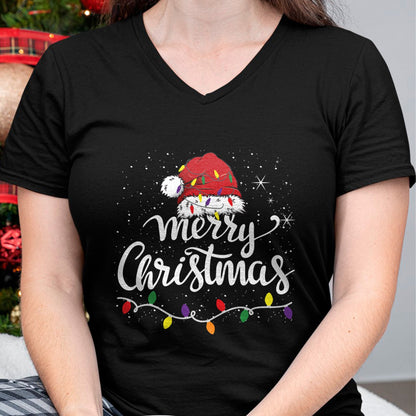 Merry Christmas Lights Red Santa Hat Xmas Family Men Women Pullover - Christmas Unisex T-Shirt/Hoodie/Sweatshirt - SNOW00