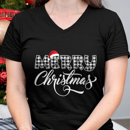 Merry Christmas Buffalo Black and White Plaid for Men Women T-Shirt - Christmas Unisex T-Shirt/Hoodie/Sweatshirt - SNOW00