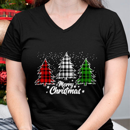 Merry Christmas Tree Xmas Buffalo Plaid Red White Green T-Shirt - Christmas Unisex T-Shirt/Hoodie/Sweatshirt - SNOW00