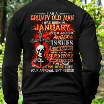 JANUARY - GRUMPY OLD MAN T-SHIRT - FUNNY SKULL ANGER ISSUES TEE - PERFECT GIFT FOR MEN SNOW01 (SKU12-319-01)