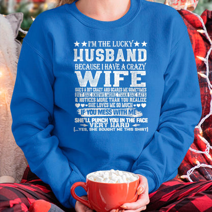 Best Wife Shirt, Wife and Husband Unisex T-Shirt/Hoodie/Sweatshirt HLT00 - Gift for wife T shirt, lucky wife   I Am A Lucky Husband I Have A Crazy Wife Christmas Birthday T-Sh