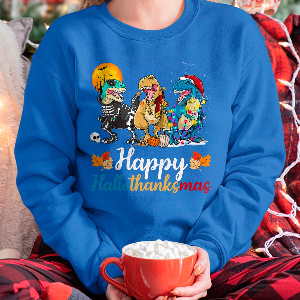 Halloween Thanksgiving Christmas Happy HalloThanksMas T rex T-Shirt - Christmas Unisex T-Shirt/Hoodie/Sweatshirt - SNOW00