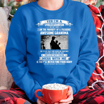 Best Grandma Shirt, Proud Grandma Unisex T-Shirt/Hoodie/Sweatshirt HLT00 - Yes I'm A Spoiled Grandson But Not Yours Property Of Grandma T-Shirt