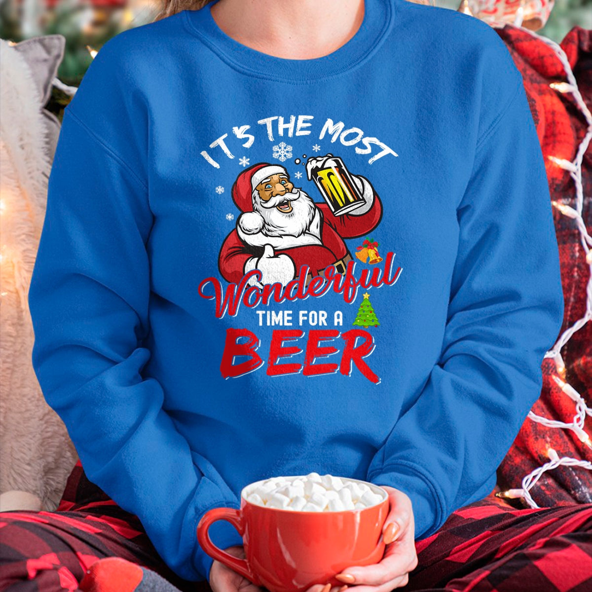Funny Christmas Santa Claus Drinking Beer Wonderful Time T-Shirt - Christmas Unisex T-Shirt/Hoodie/Sweatshirt - SNOW00