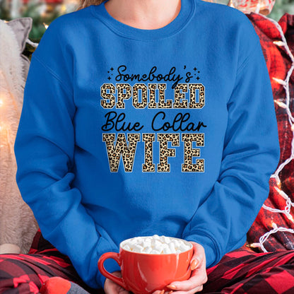 Best Wife Shirt, Wife and Husband Unisex T-Shirt/Hoodie/Sweatshirt HLT00 - Gift for wife T shirt, spoiled wife   Somebody's Spoiled Blue Collar Wife Leopard Mother's Day T-Shi