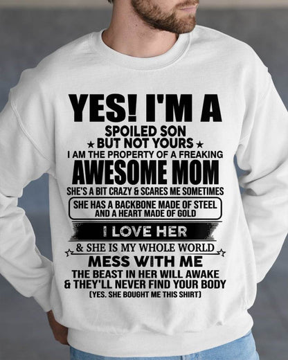 I AM THE PROPERTY OF A FREAKING AWESOME MOM - GIFT T SHIRT FROM MOM TO SON - SNOW00 (SKU2603-08-00)