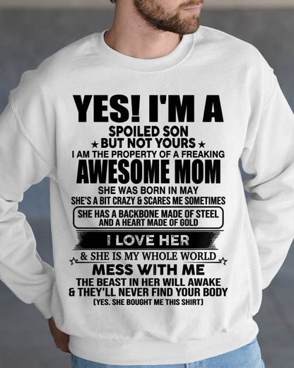 MAY, I AM THE PROPERTY OF A FREAKING AWESOME MOM - GIFT T SHIRT FROM MOM TO SON - SNOW05 (SKU2603-08-05)