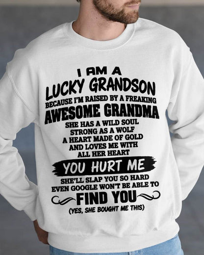 I AM A LUCKY GRANDSON - SHIRT FROM GRANDMA TO GRANDSON - SNOW00 (SKU2609-327-00)