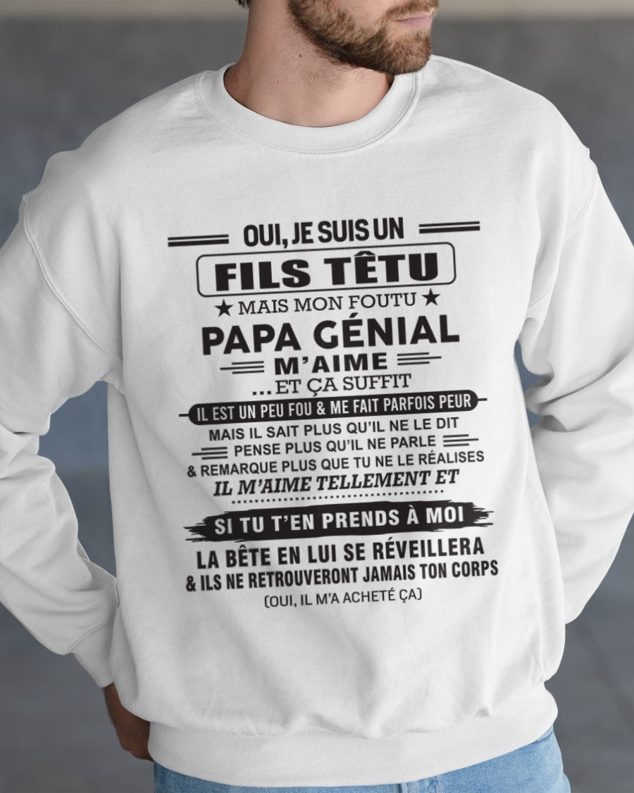 Oui, je suis un garçon têtu – T-shirt | Cadeau d’anniversaire de papa pour son fils - snow00 / fr00 (SKU12-260-00)
