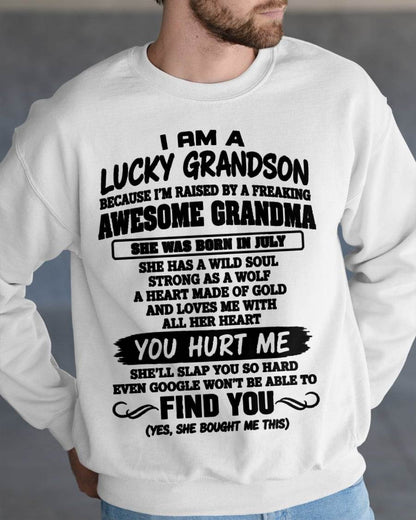 JULY, I AM A LUCKY GRANDSON - SHIRT FROM GRANDMA TO GRANDSON - SNOW07 (SKU2609-327-07)