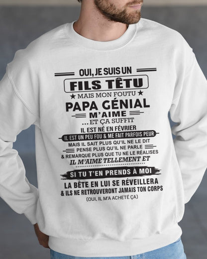 FÉVRIER - Oui, je suis un garçon têtu – T-shirt | Cadeau d’anniversaire de papa pour son fils - SNOW02 / fr02 (SKU12-260-02)