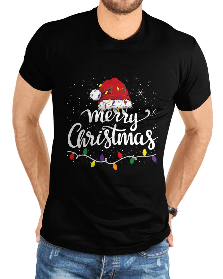 Merry Christmas Lights Red Santa Hat Xmas Family Men Women Pullover - Christmas Unisex T-Shirt/Hoodie/Sweatshirt - SNOW00