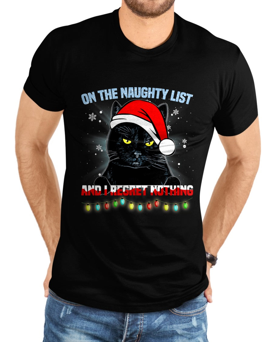 On The Naughty List And I Regret Nothing Cat Christmas T-Shirt - Christmas Unisex T-Shirt/Hoodie/Sweatshirt - SNOW00
