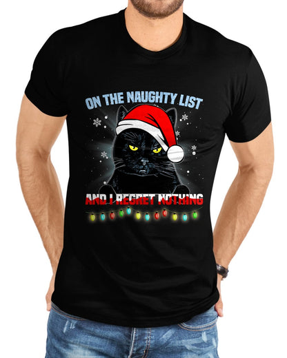 On The Naughty List And I Regret Nothing Cat Christmas T-Shirt - Christmas Unisex T-Shirt/Hoodie/Sweatshirt - SNOW00