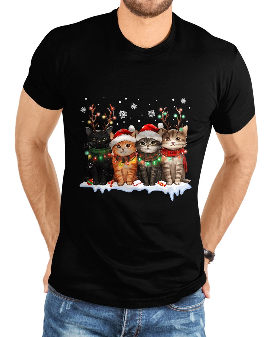 Cat Christmas Light Reindeer Santa Christmas Cat Lover T-Shirt - Christmas Unisex T-Shirt/Hoodie/Sweatshirt - SNOW00