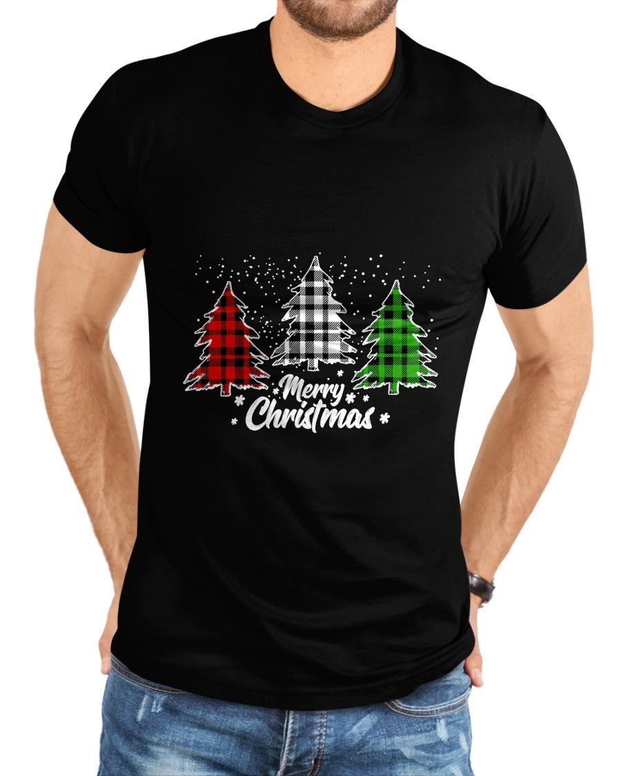 Merry Christmas Tree Xmas Buffalo Plaid Red White Green T-Shirt - Christmas Unisex T-Shirt/Hoodie/Sweatshirt - SNOW00