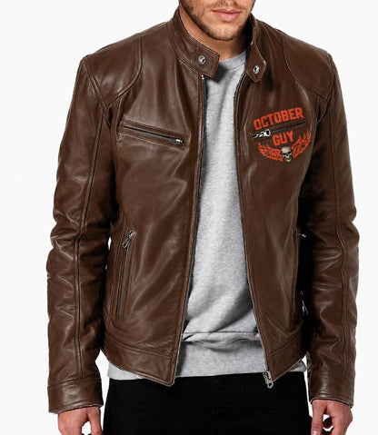 Motorcycle Leather Jacket - A09-258 OCTOBER, I'LL JUST SHOOT YOU AND BE DONE WITH IT - SNOW MALE10 (SKU2607-100-10)