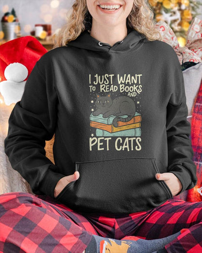 Retro I Just Want to Read Books and Pet Cats Cat T-Shirt