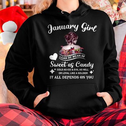 January Girl T-Shirt – Sweet As Candy, Cold As Ice - Birthday Gift for Women - SNOW01 (SKU26T-01-38-01)