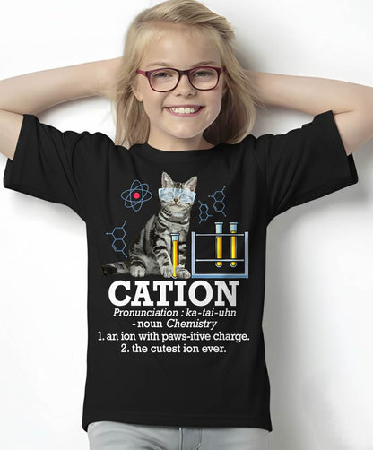 Cation - Funny Chemistry Humor Science Teacher Cat Pun T-Shirt Small