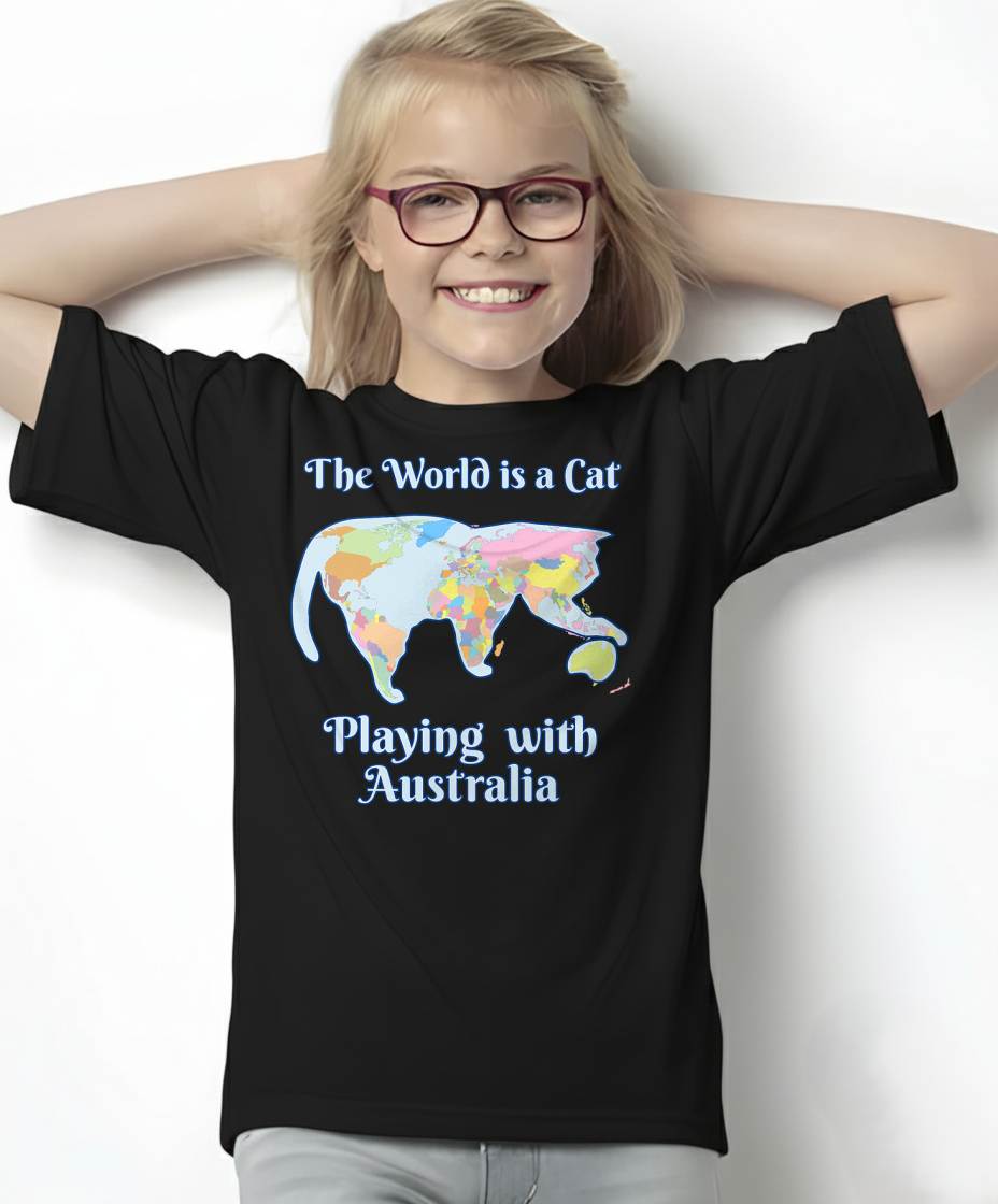 Funny World is a Cat Playing Map T-Shirt